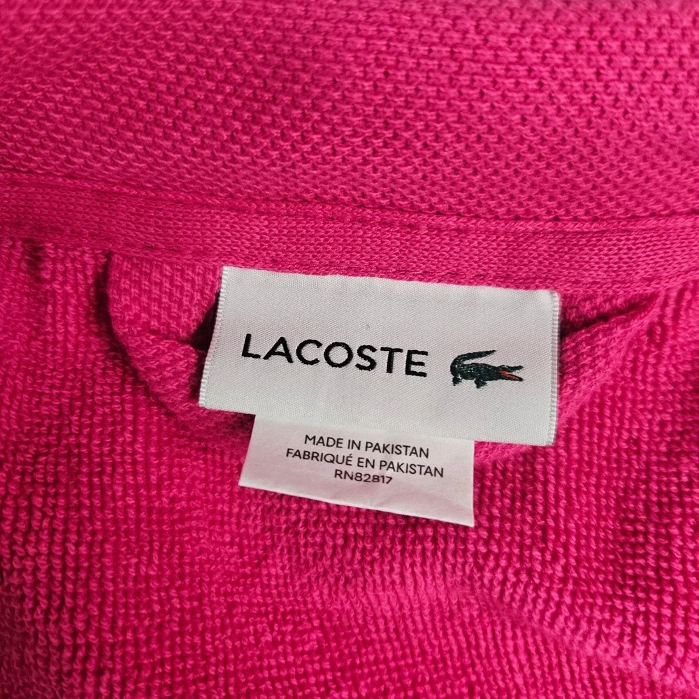Lacoste Pink Cotton Terry Cloth Bathrobe Embroidered Logo Shawl Collar Robe - Picture 8 of 12